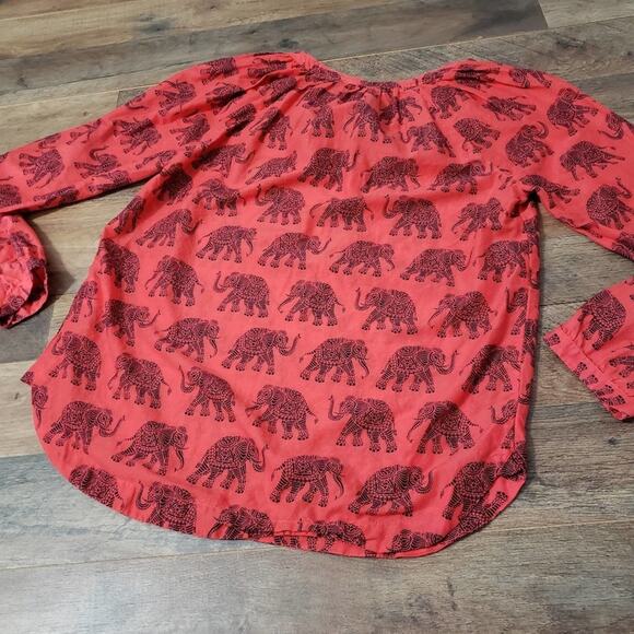 J. Crew Tangerine Safari Elephant Print Split V Neck Pintuck Raglan Top Size 0 - Picture 9 of 11